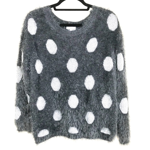 Joseph A Sweaters - Gray Fuzzy Polka-Dot Sweater By Joseph A. Size L